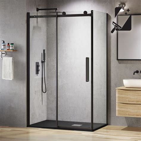 black sliding door shower enclosure